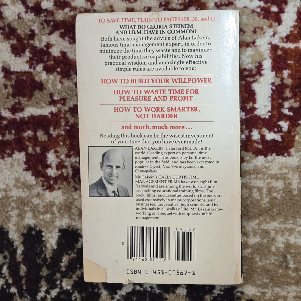 How To Get Control Of Your Time And Your Life Alan Lakein 1973 Signet Lakein - Picture 2 of 7